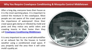 Why You Require Crawlspace Conditioning & Mosquito Control Middletown