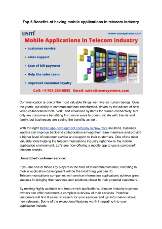 Top 5 Benefits of having mobile applications in telecom industry