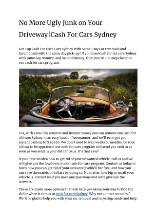 No More Ugly Junk on Your Driveway_Cash For Cars Sydney