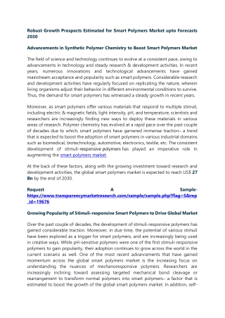 Robust Growth Prospects Estimated for Smart Polymers Market upto Forecasts 2030