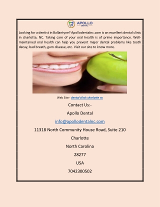 Dental Clinic Charlotte NC  Apollodentalnc.com