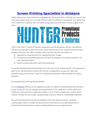 Screen Printing Specialists in Brisbane