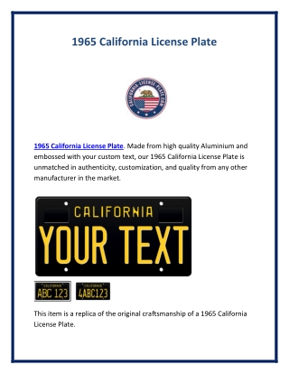 1965 California License Plate