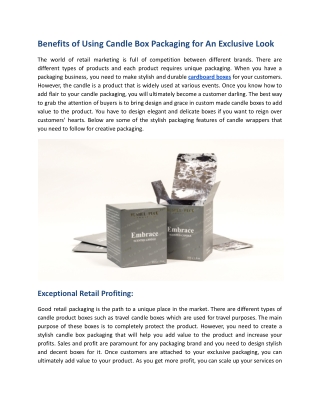 Benefits of Using Candle Box Packaging for An Exclusive Look