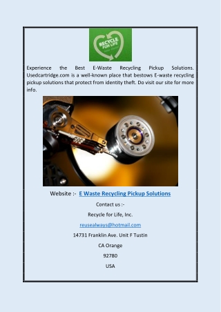 E Waste Recycling Pickup Solutions | Usedcartridge.com