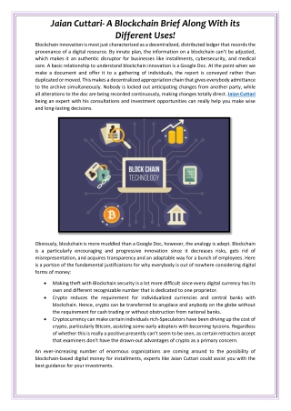 Jaian Cuttari- A Blockchain Brief Along With its Different Uses!
