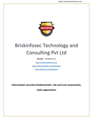 Information Security Fundamentals: Risk and Cost Assessment, Main Approaches