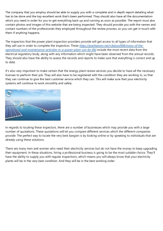 Are You Getting the Most Out of Your Power plant maintenance services?