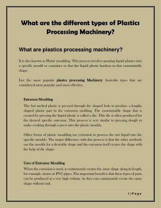 What are the different types of Plastics Processing Machinery?