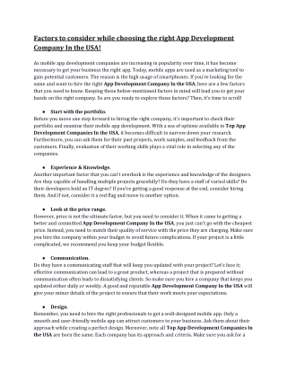 Factors to consider while choosing the right App Development Company In the USA
