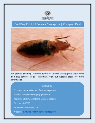 Bed Bug Control Service Singapore | Conquer Pest