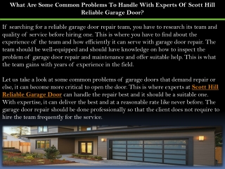 What Are Some Common Problems To Handle With Experts Of Scott Hill Reliable Gara