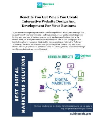 Benefits You Get When You Create Interactive Website Design And Development For Your Business