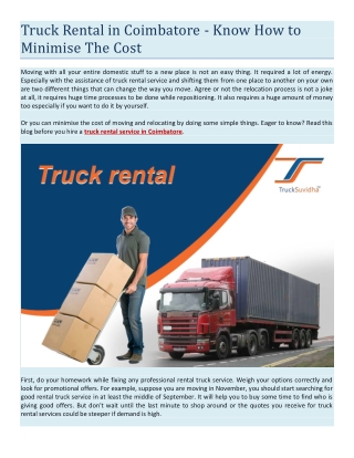 Truck Rental in Coimbatore - Know How to Minimise The Cost