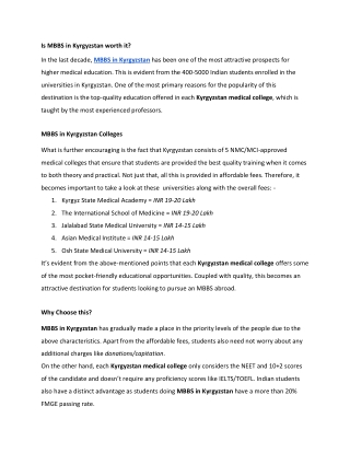 Is MBBS in Kyrgyzstan worth it PDF