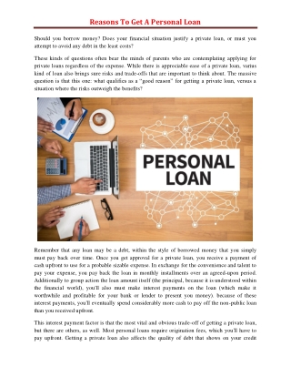 Reasons To Get A Personal Loan