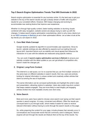 Top 5 Search Engine Optimisation Trends That Will Dominate In 2022