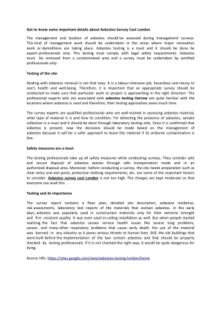 Get to know some important details about Asbestos Survey Cost London