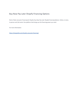 Buy Now Pay Later Shopify Financing Options