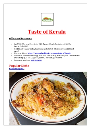 5% Off - Taste of Kerala - Indian restaurant in Bundaberg, Qld