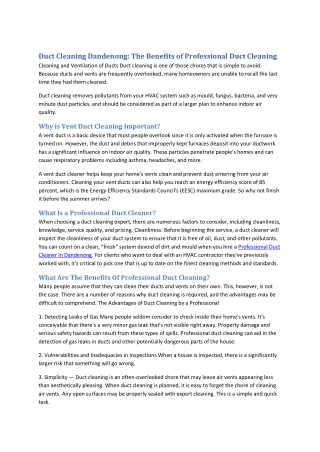 Duct Cleaning Dandenong