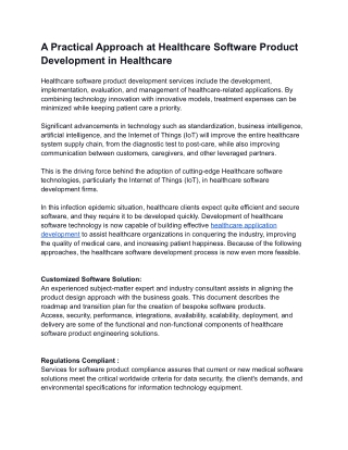 A Practical Approach at Healthcare Software Product Development in Healthcare