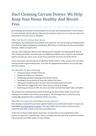 Duct Cleaning Carrum Downs