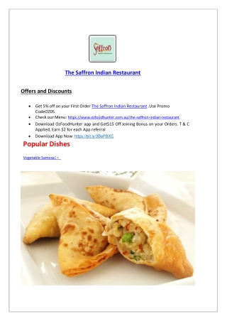 15% Off - The Saffron Indian Restaurant  Menu Hobart, TAS