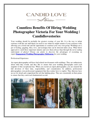 Countless Benefits Of Hiring Wedding Photographer Victoria For Your Wedding