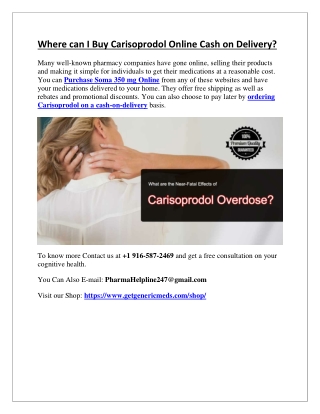 Where can I Buy Carisoprodol Online Cash on Delivery?