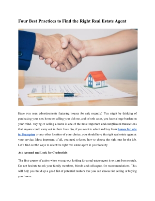 Four Best Practices to Find the Right Real Estate Agent