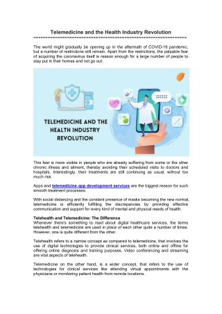 Telemedicine and the Health Industry Revolution