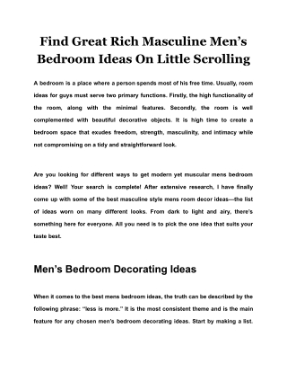 Find Great Rich Masculine Men’s Bedroom Ideas On Little Scrolling