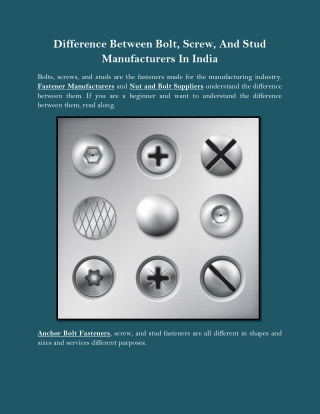 Difference Between Bolt, Screw, And Stud Manufacturers In India