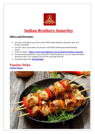 10% Off - Indian Brothers Restaurant Annerley takeaway menu, QLD