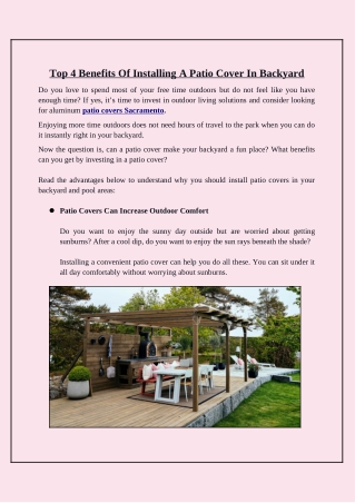 What is the Advantage of a Patio Cover to Your Home?