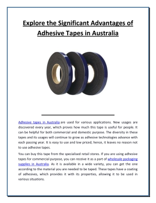 Explore the Significant Advantages of Adhesive Tapes in Australia