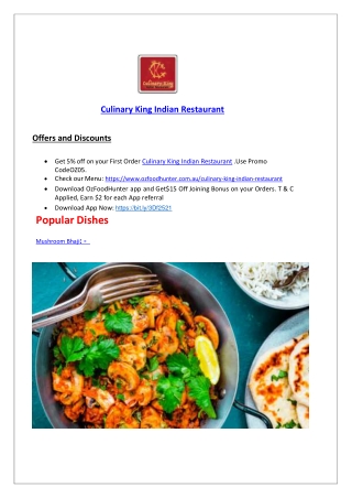 5% Off - Culinary king menu – Indian Restaurant Hobart, TAS