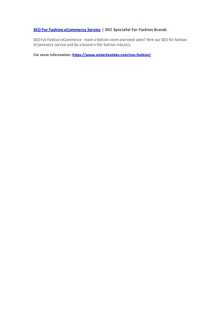 SEO For Fashion eCommerce Service | SEO Specialist For Fashion Brands