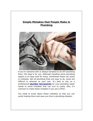 Simple Mistakes that People Make In Plumbing