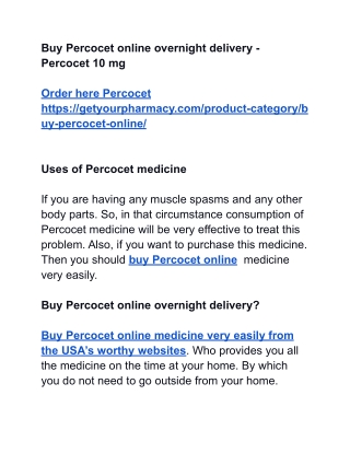 Uses of Percocet medicine and its work