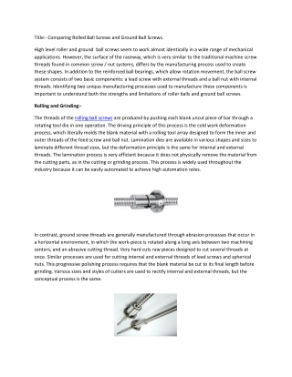 Comparing Rolled Ball Screws and Ground Ball Screws