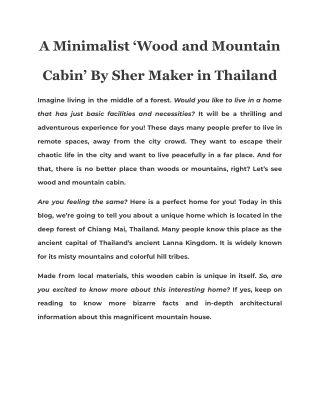 A Minimalist ‘Wood and Mountain Cabin’ By Sher Maker in Thailand