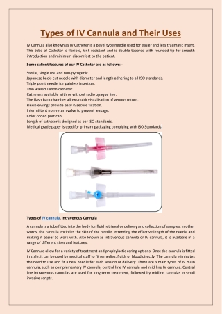 Types of IV Cannula and Their Uses