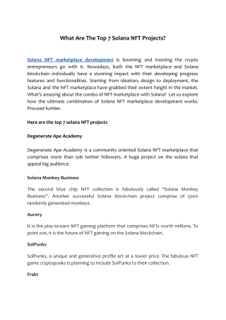 What Are The Top 7 Solana NFT Projects