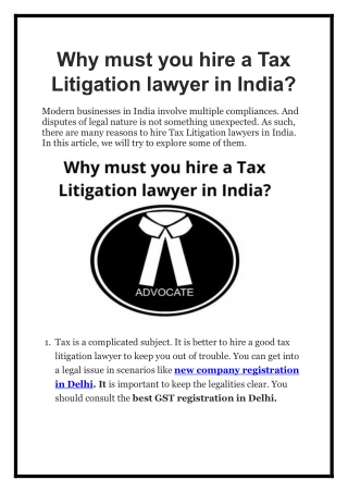 Why you are hire a Tax Litigation lawyer in India