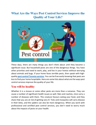 What Are the Ways Pest Control Services Improve the Quality of Your Life?