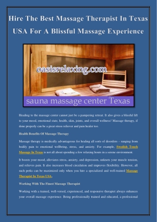 Sauna Massage Center Texas