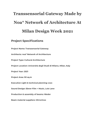 Transsensorial Gateway Made by Noa* Network of Architecture At Milan Design Week