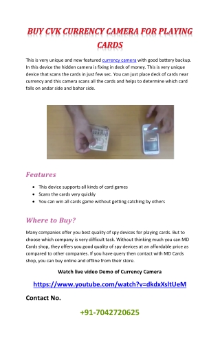 Get Best CVK Currency Camera Device for Playing Cards